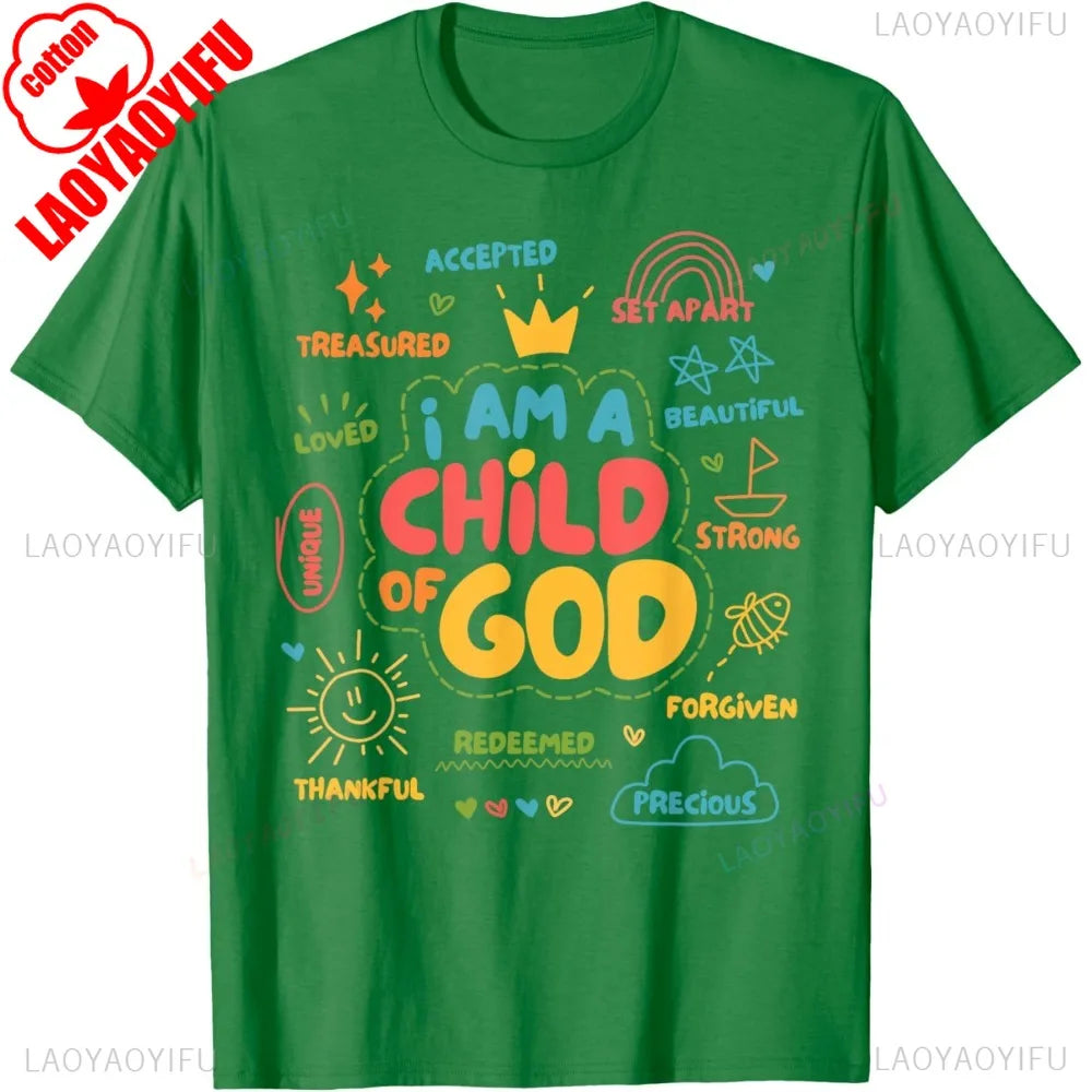 I Am A Child of God Christian Retro TShirt Faith Jesus Gifts Tee Tops Christianity Men Women Summer Crewneck Cotton Short Slevee