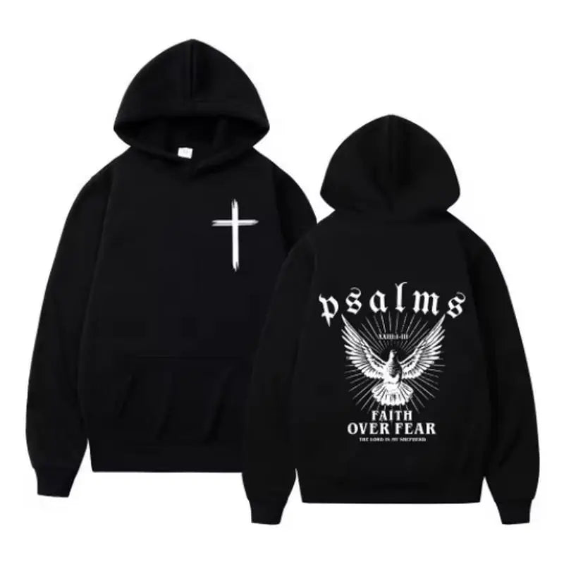 Christian Jesus Faith Over Fear Bible Verse Hoodies Men Fabric Street Fashion Hoodie Casual Street Sweatshirt Cyberpunk Style
