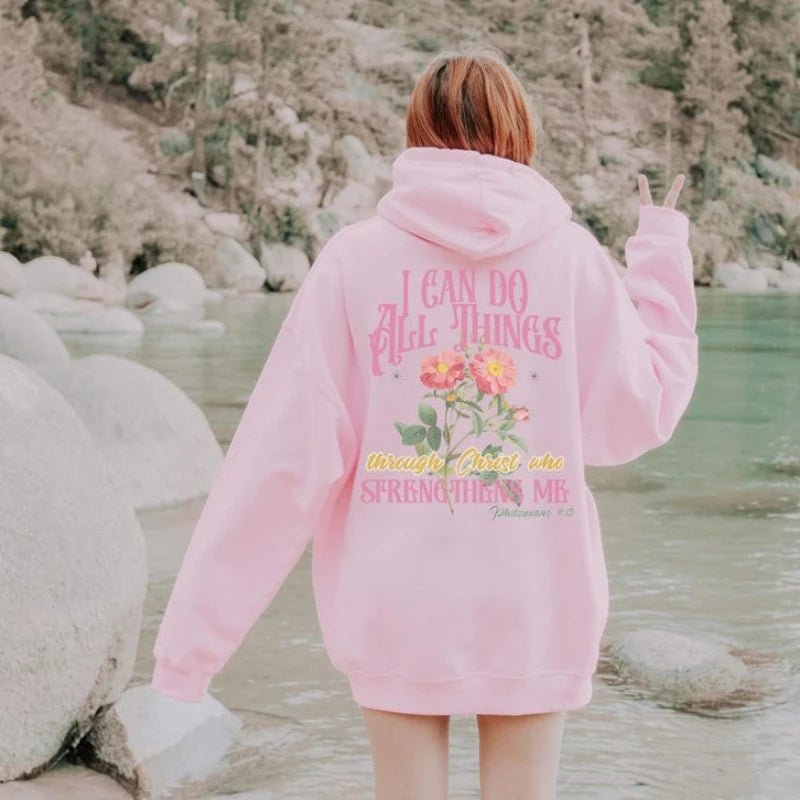 Christian Floral sweatshirt hoodie gift for her Bible verse Hoody Jesus aesthetic sweater Words on back crewneck Faith apparel