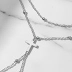 DOTIFI Stainless Steel Fashion Minimalist Double-Layer Bead Cross Pendant Bracelet For Women Geometric Finger Chain Jewellery
