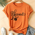 Women Blessed Floral Graphic T Shirt Tee Religious Faith Inspirational Quote T-Shirts Loose Short Sleeve Casual Tee Tops Gifts