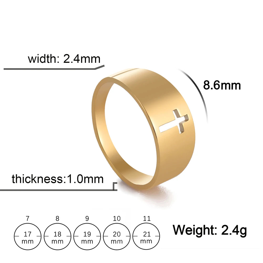 COOLTIME Gothic Cross Couple Rings Stainless Steel Silver Color Jesus Cross Finger Ring for Men Women Punk Jewelry Wedding Gift