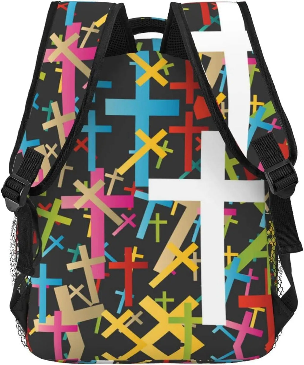 Fashion Jesus Cross Backpack Christian Travel Laptop Backpack Lightweight Bookbag for Women Men