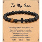 Elastic Natural Stone Beaded Cross Bracelet For Dad Godfather Husband Brother Faith Love Hope Gifts