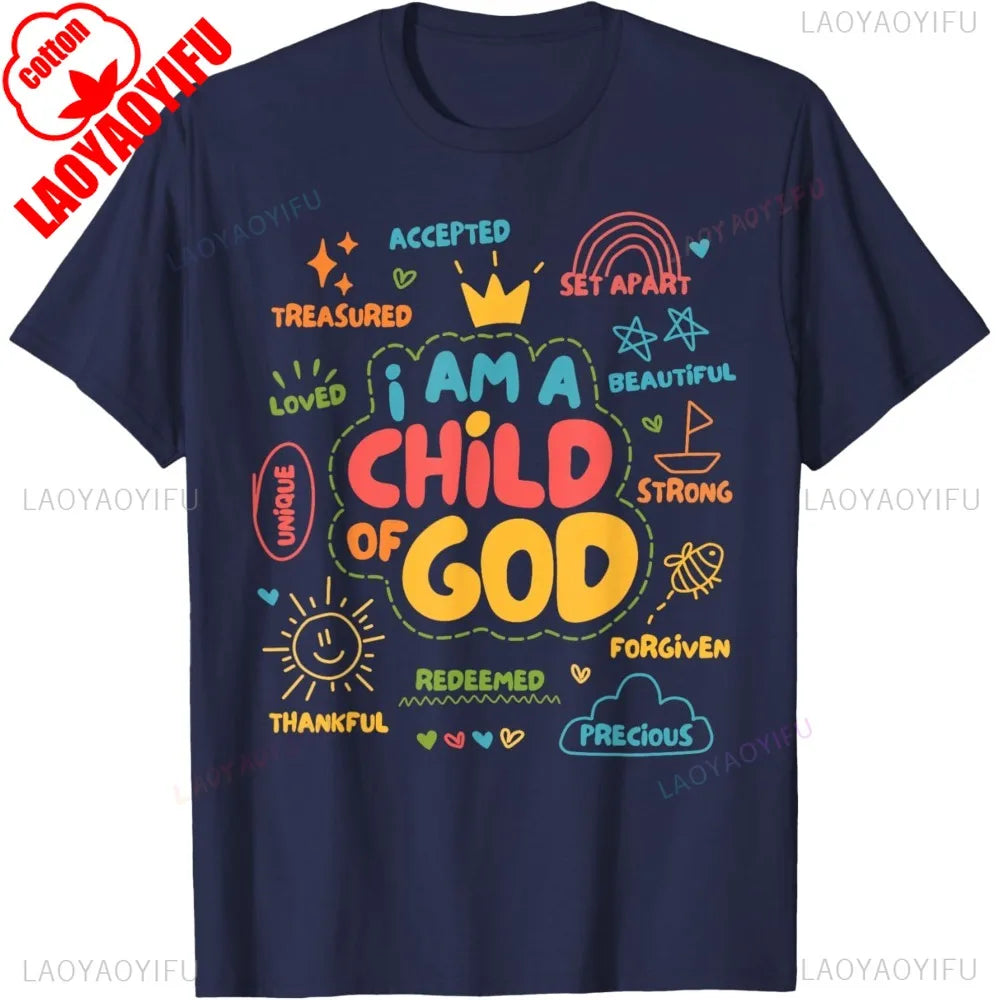 I Am A Child of God Christian Retro TShirt Faith Jesus Gifts Tee Tops Christianity Men Women Summer Crewneck Cotton Short Slevee