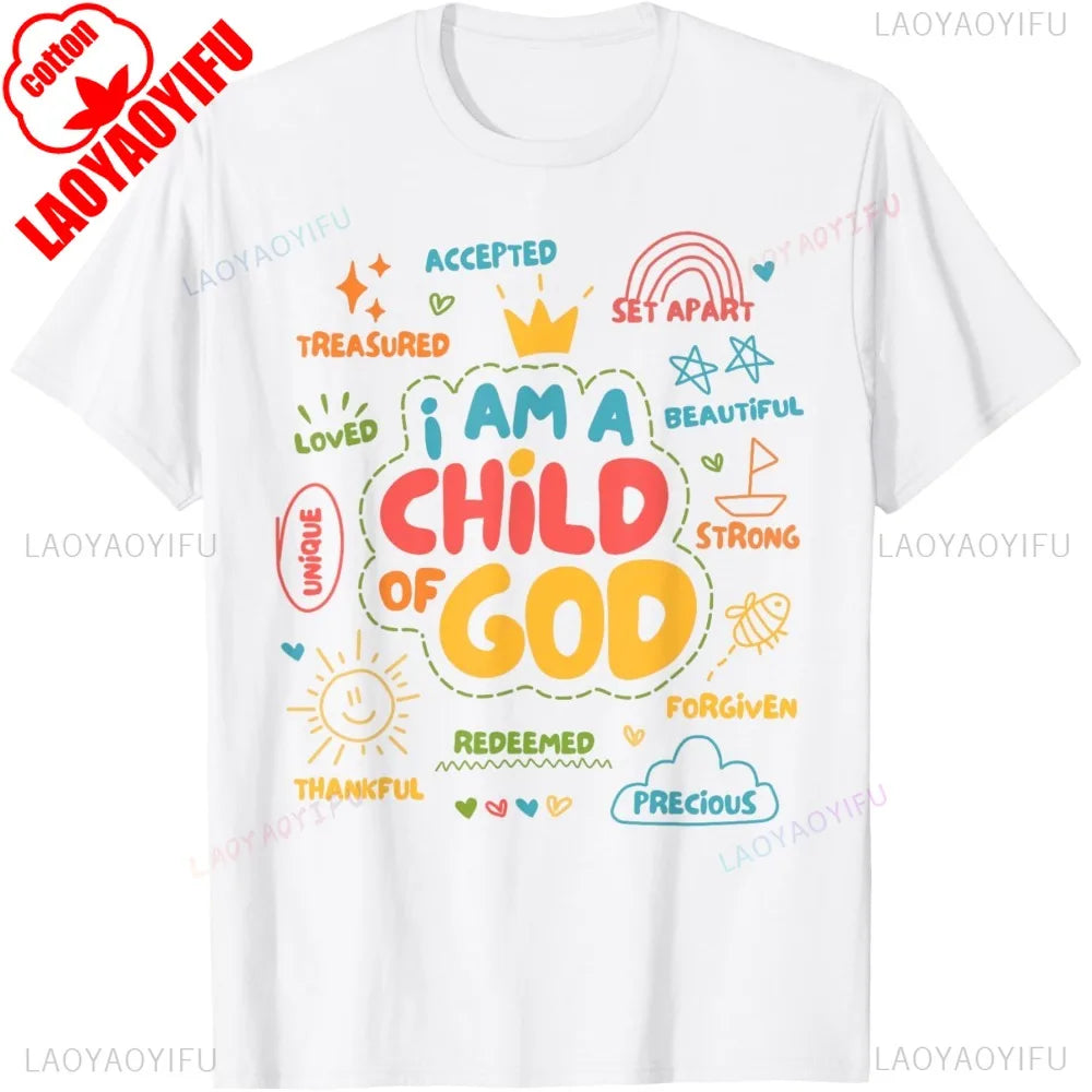 I Am A Child of God Christian Retro TShirt Faith Jesus Gifts Tee Tops Christianity Men Women Summer Crewneck Cotton Short Slevee