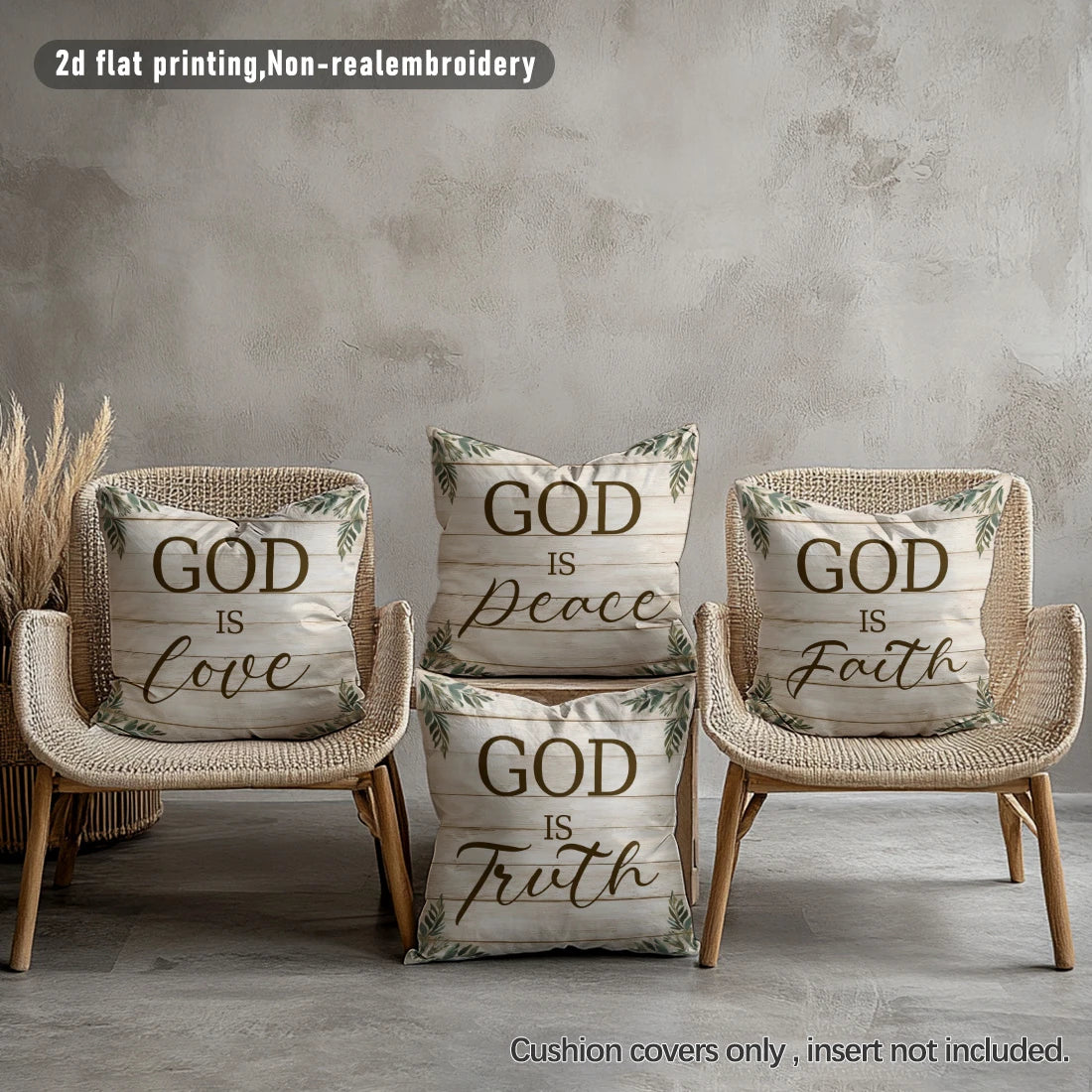 4pc Set of 4 Rustic Farmhouse Christian Quote Throw Pillow Covers  God Is Love Truth Peace Faith Decorative Cushion Cases for