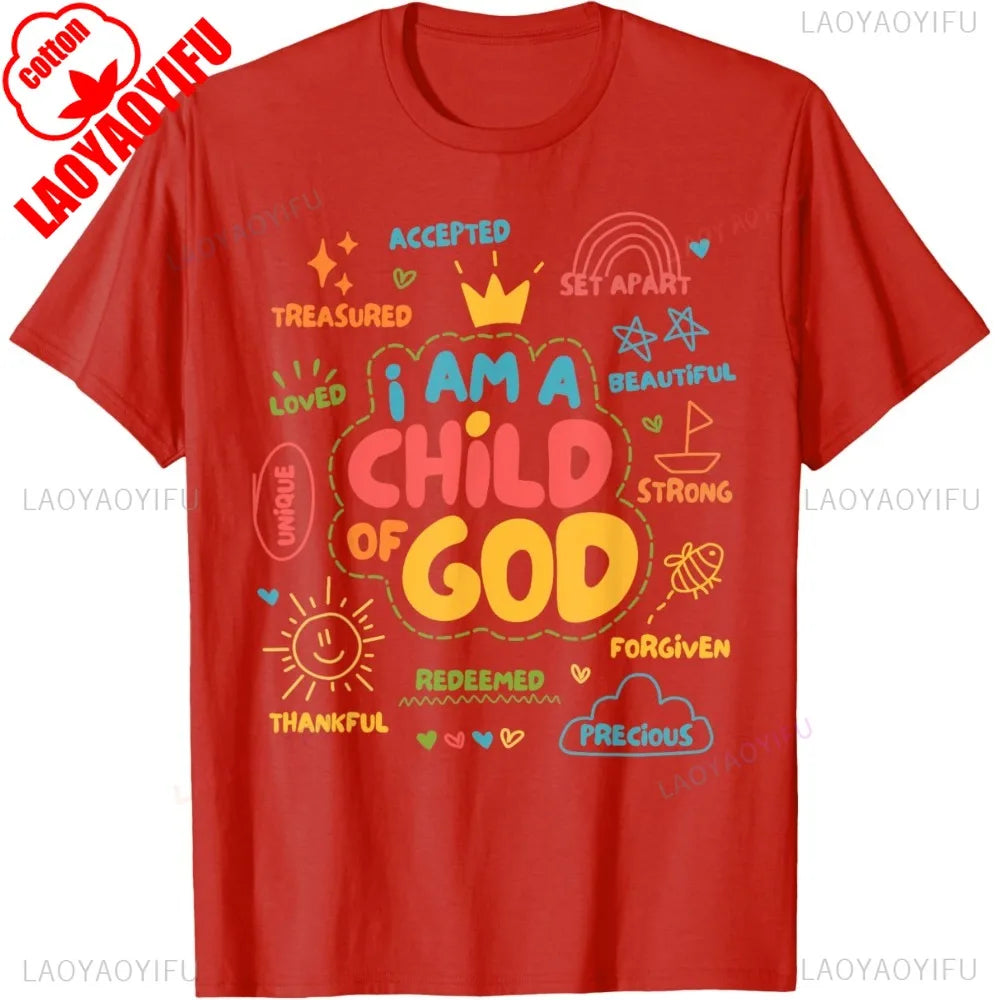 I Am A Child of God Christian Retro TShirt Faith Jesus Gifts Tee Tops Christianity Men Women Summer Crewneck Cotton Short Slevee