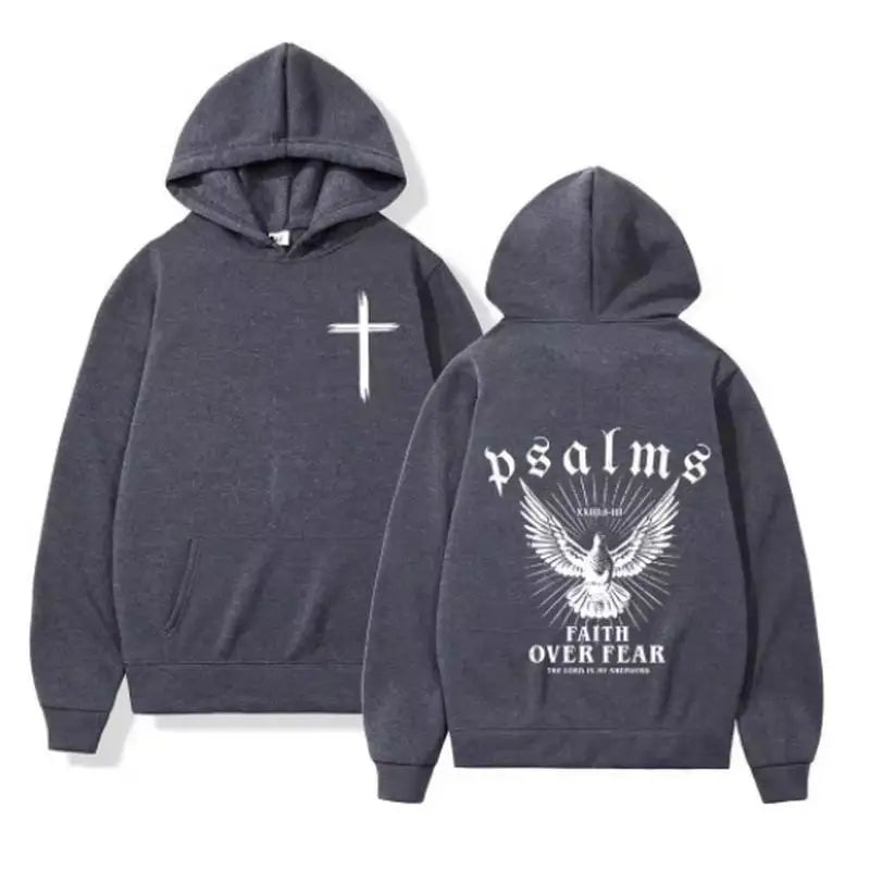 Christian Jesus Faith Over Fear Bible Verse Hoodies Men Fabric Street Fashion Hoodie Casual Street Sweatshirt Cyberpunk Style