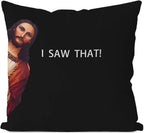 Jesus Meme Pillow Cover, Christian Religious Humor Cushion Case, "I Saw That" Text Throw Pillow, Novelty Home Decor Gift
