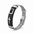 HNSP 316L Stainless Steel Cross Mesh Watch Band Bracelet, Adjustable Christian Faith Wristband, Hypoallergenic Religious Jewelry