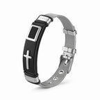 HNSP 316L Stainless Steel Cross Mesh Watch Band Bracelet, Adjustable Christian Faith Wristband, Hypoallergenic Religious Jewelry