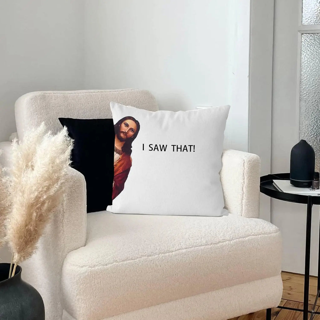 Jesus Meme Pillow Cover, Christian Religious Humor Cushion Case, "I Saw That" Text Throw Pillow, Novelty Home Decor Gift