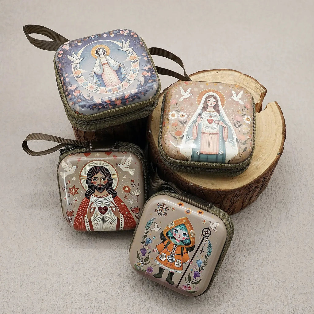 Virgin Mary Jesus Prayer Rosary Bag Religious Jewelry Storage Box Prayer Beads Rosary Box Christian Gifts 7x7cm