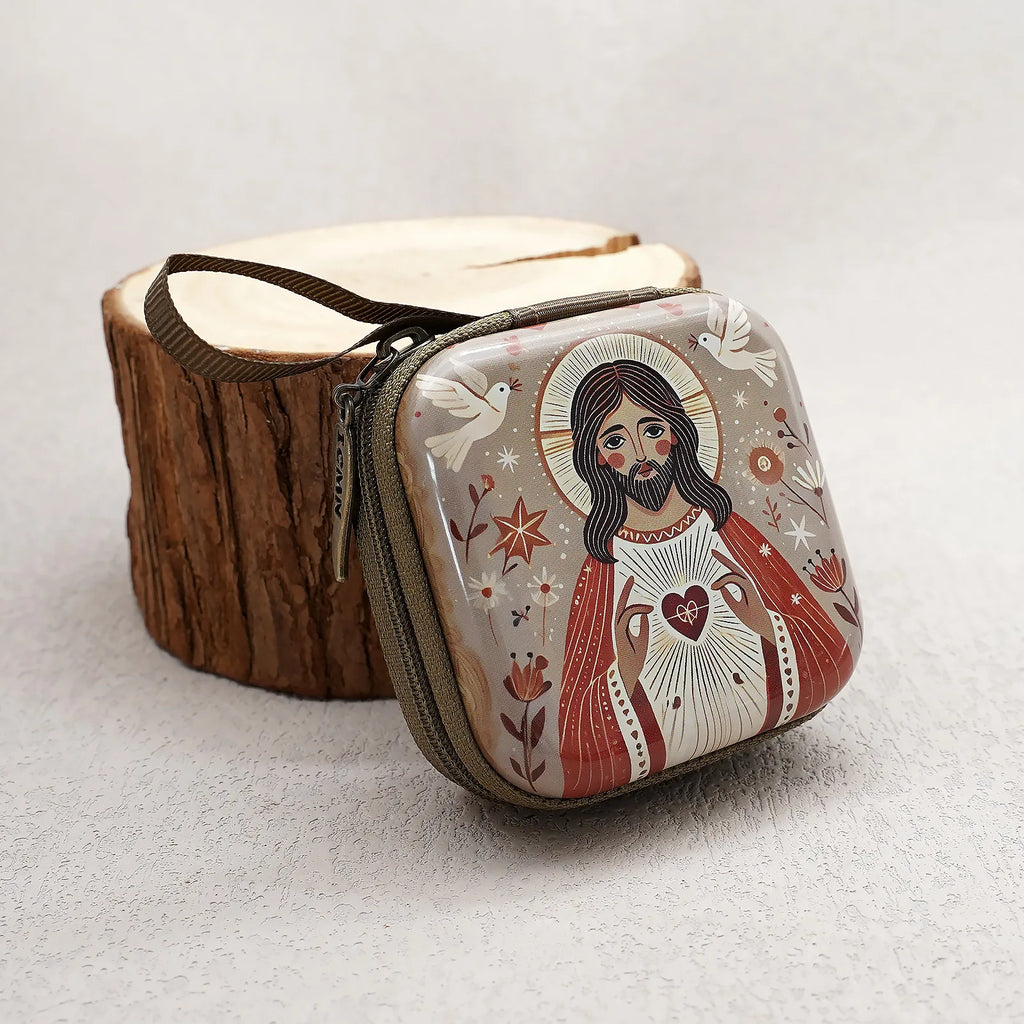 Virgin Mary Jesus Prayer Rosary Bag Religious Jewelry Storage Box Prayer Beads Rosary Box Christian Gifts 7x7cm