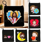 Cartoon Jesus Christ Floral Cross Love Faith Cute Christian Bible Belief Flowers Canvas Key Coin Purse Cute Bag Wallet Pouch