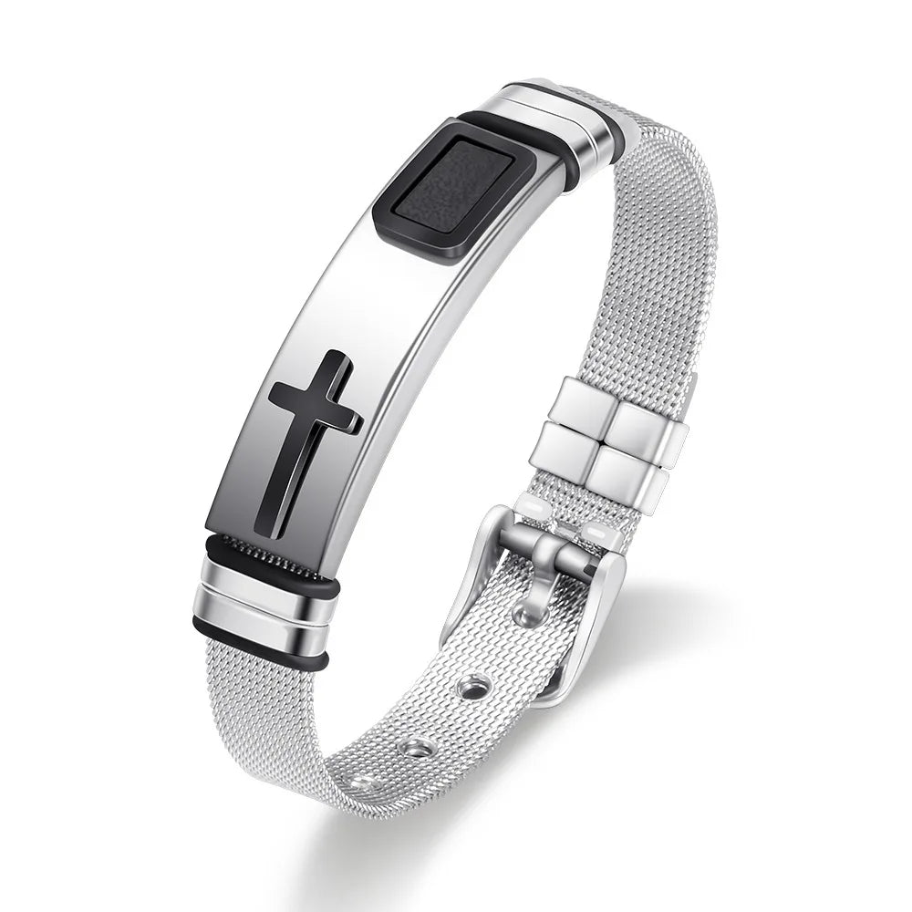 Black Gold Plated Cross Stainless Steel Bracelet for Men, Chain Jewelry Accessory, Punk Bracelets, High Quality