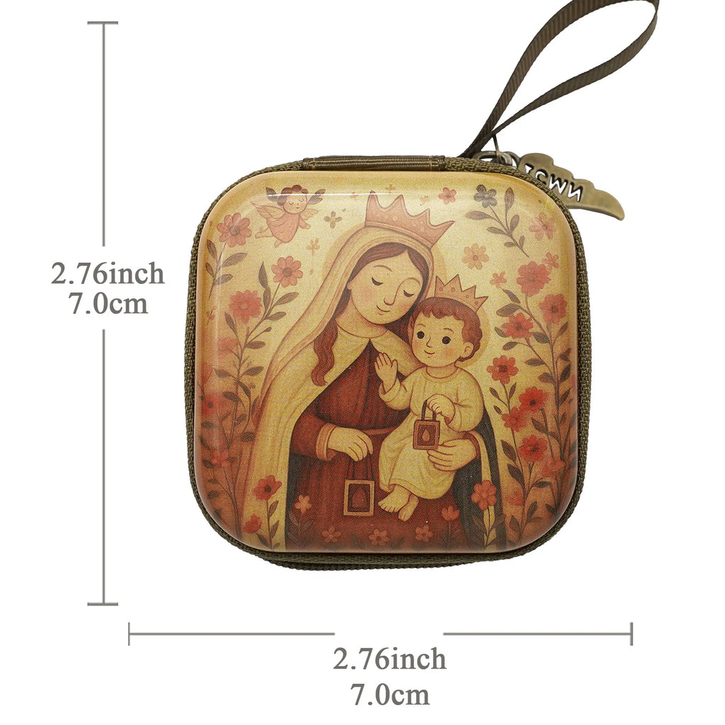 Virgin Mary Jesus Prayer Rosary Bag Religious Jewelry Storage Box Prayer Beads Rosary Box Christian Gifts 7x7cm
