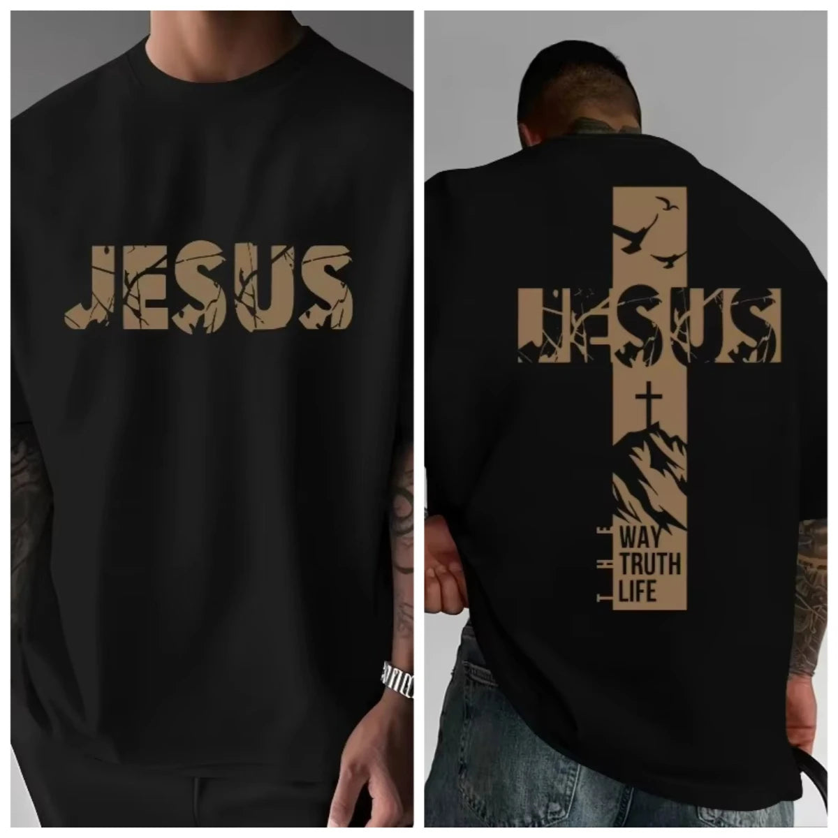 2026 Summer Christian Style Jesus Cross Pattern Printed T-shirt Men's Women's Plus Size Casual Short Sleeve Crew Neck Cotton Tee