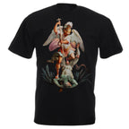 St Michael The Archangel Destroy The Devil Catholic Christians Gift Printed T Shirt Vintage Man Breathable Top Casual T-shirt