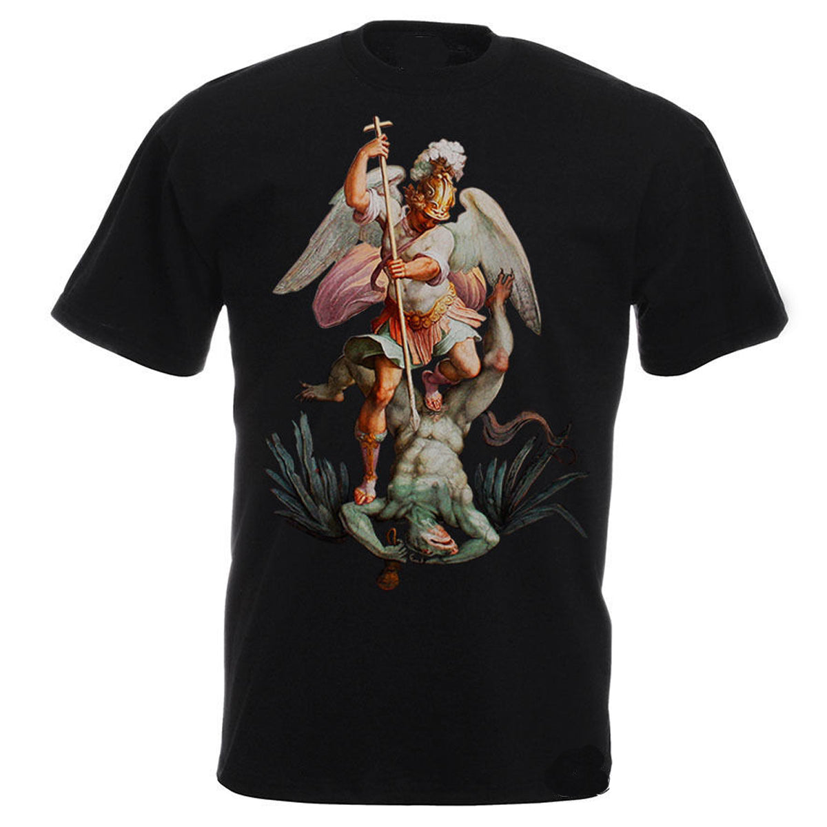 St Michael The Archangel Destroy The Devil Catholic Christians Gift Printed T Shirt Vintage Man Breathable Top Casual T-shirt