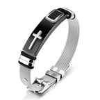 Black Gold Plated Cross Stainless Steel Bracelet for Men, Chain Jewelry Accessory, Punk Bracelets, High Quality