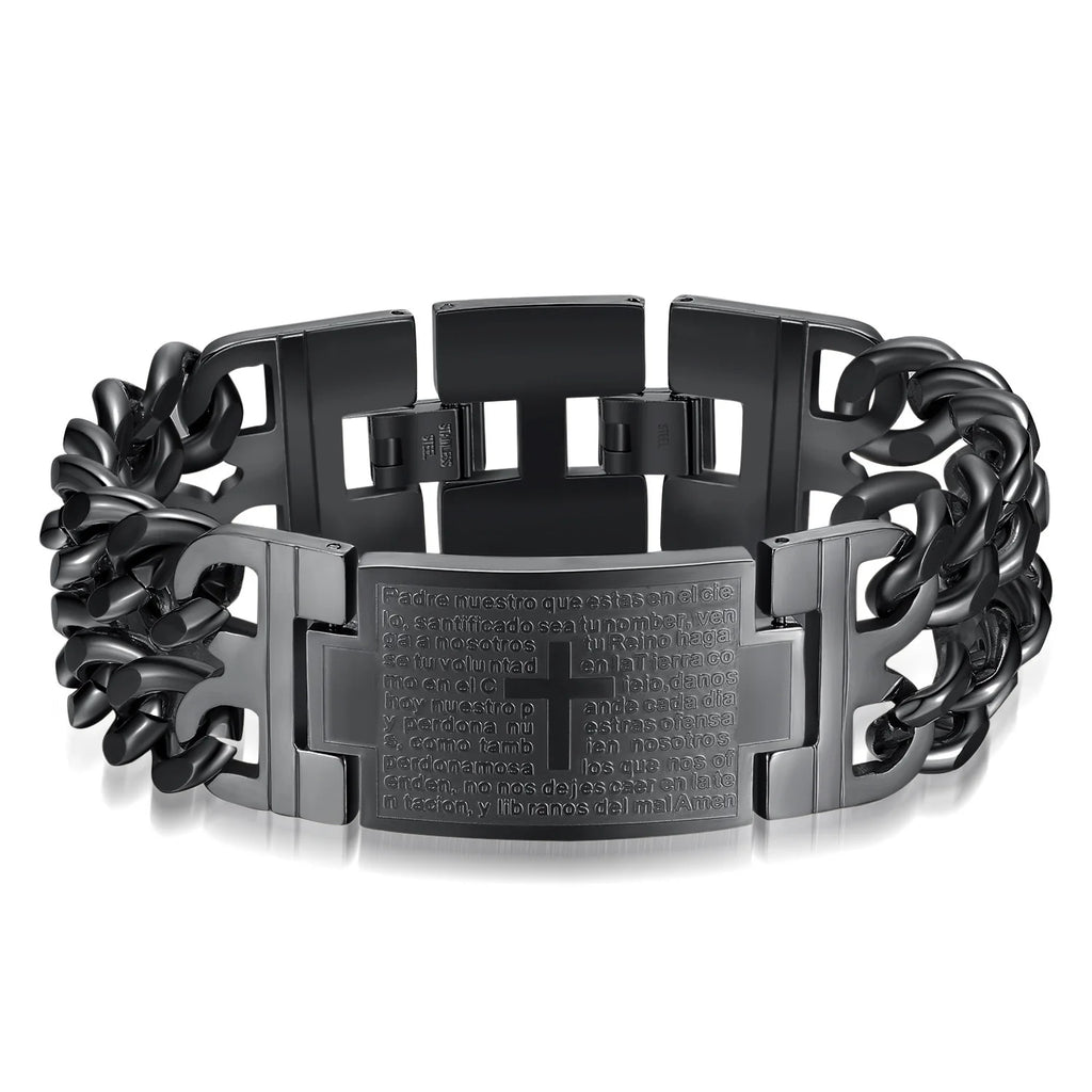 HNSP 24MM Width 316L Stainless Steel Cuban Chain Cross Bracelet For Men Jewelry Male Hand Chain Wrap Bracelets Punk Accessory
