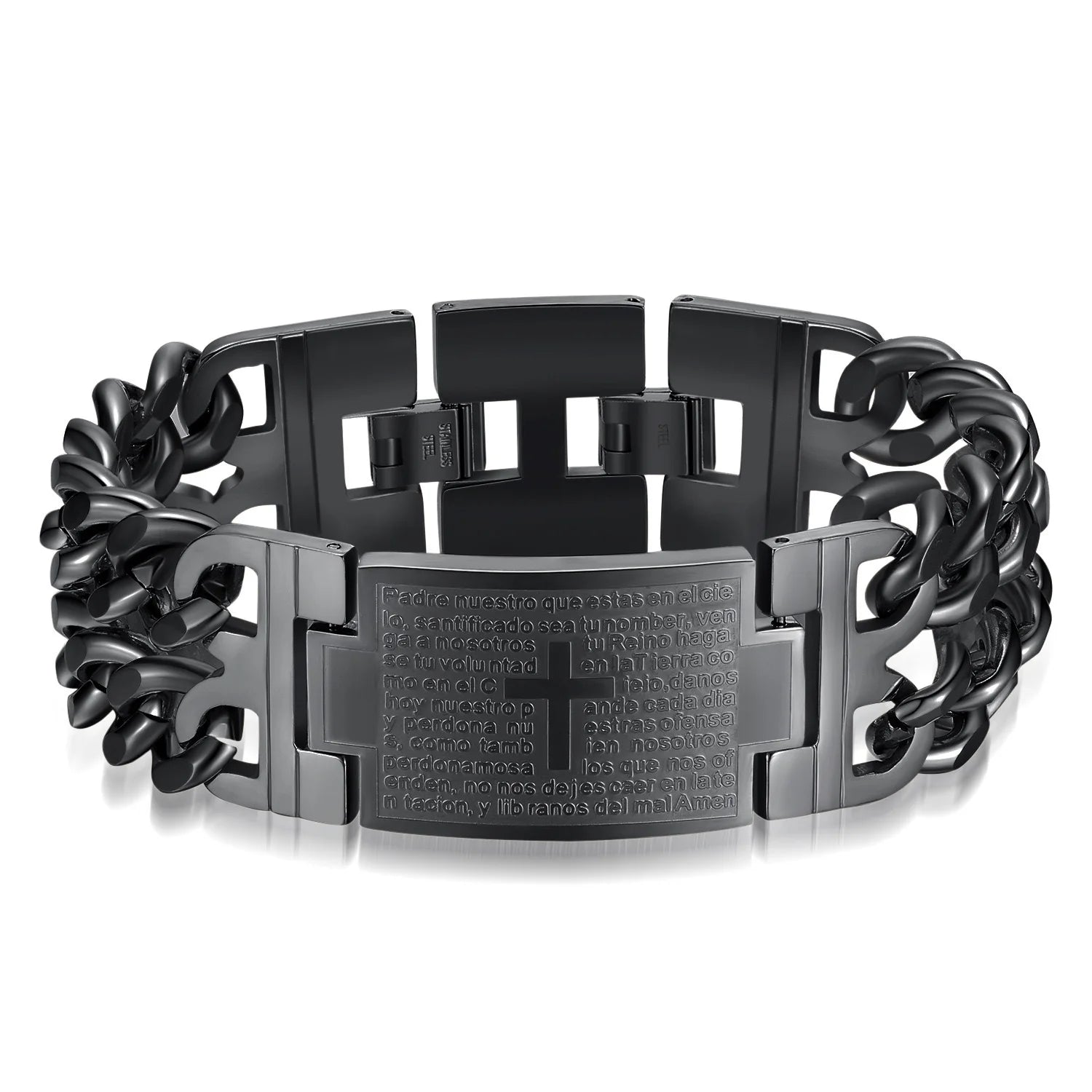 HNSP 24MM Width 316L Stainless Steel Cuban Chain Cross Bracelet For Men Jewelry Male Hand Chain Wrap Bracelets Punk Accessory