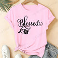 Women Blessed Floral Graphic T Shirt Tee Religious Faith Inspirational Quote T-Shirts Loose Short Sleeve Casual Tee Tops Gifts