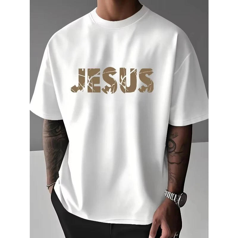 2026 Summer Christian Style Jesus Cross Pattern Printed T-shirt Men's Women's Plus Size Casual Short Sleeve Crew Neck Cotton Tee