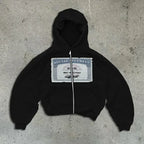 Trendy Y2K unisex Street Black Zip Up Hoodie Unisex with Religious Pattern Multi Element Print for Niche Youth Express Personality