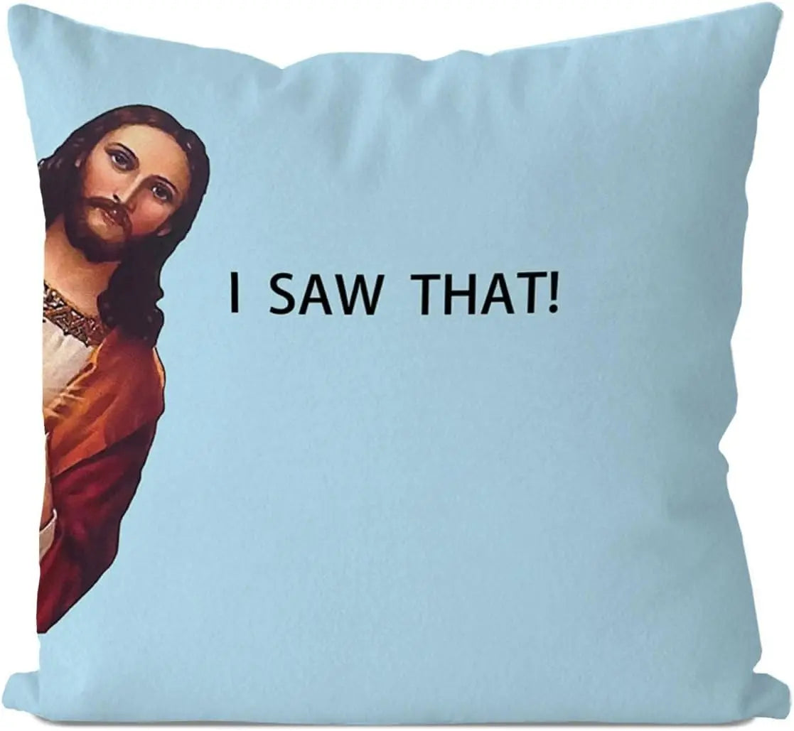 Jesus Meme Pillow Cover, Christian Religious Humor Cushion Case, "I Saw That" Text Throw Pillow, Novelty Home Decor Gift