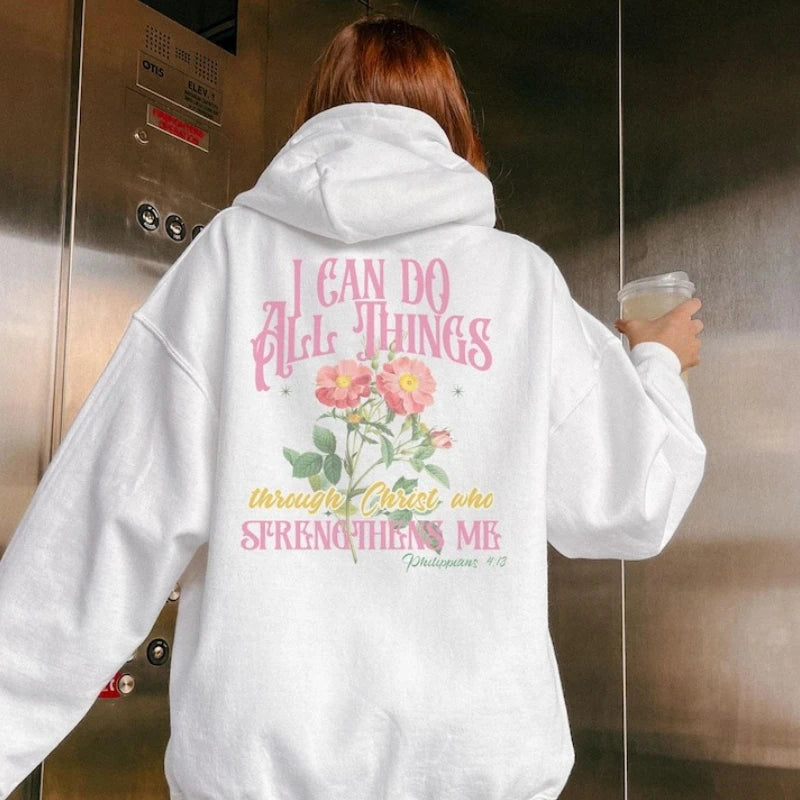 Christian Floral sweatshirt hoodie gift for her Bible verse Hoody Jesus aesthetic sweater Words on back crewneck Faith apparel