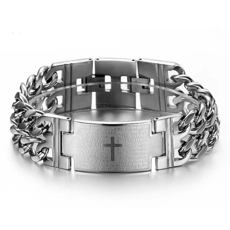 HNSP 24MM Width 316L Stainless Steel Cuban Chain Cross Bracelet For Men Jewelry Male Hand Chain Wrap Bracelets Punk Accessory