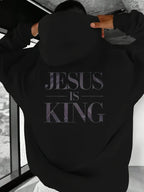 Jesus Is King Men'S Casual Hoodie - Black Patterned Printed Pullover Shirt，