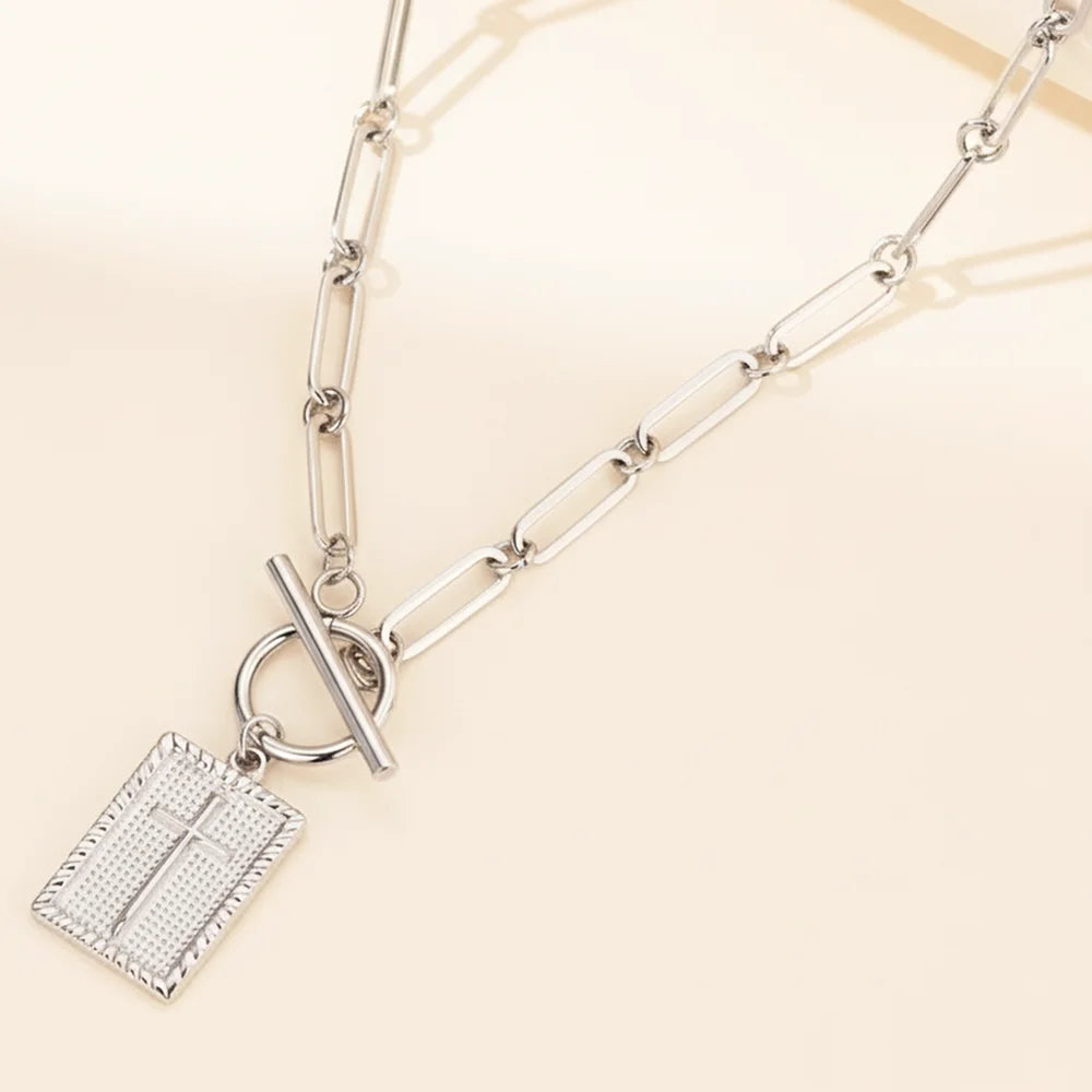 DOTIFI Stainless Steel Square Cross Pendant Necklace