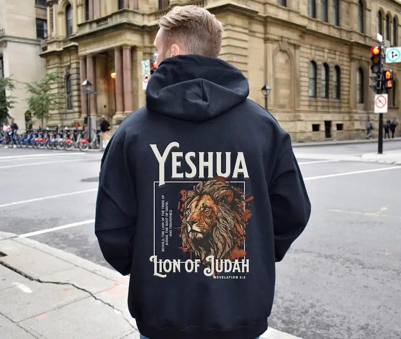 Yeshua Hoodie Spiritual Sweatshirt Baptism Gift Lion Hoodie for Men Bible Verse Scripture Hoody Jesus Hoodie Christian Unisex