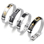 Black Gold Plated Cross Stainless Steel Bracelet for Men, Chain Jewelry Accessory, Punk Bracelets, High Quality