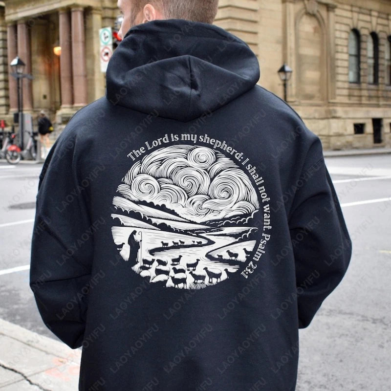 Psalm 23 Christian Hoodie Religious Bible Verse Sweatshirt Vintage Fun Graphic Simple Style Unisex Casual 2Sided Winter Hoodies