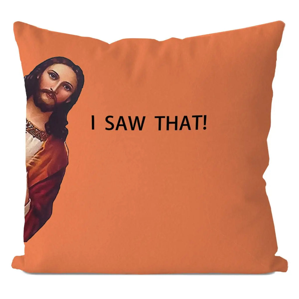Jesus Meme Pillow Cover, Christian Religious Humor Cushion Case, "I Saw That" Text Throw Pillow, Novelty Home Decor Gift