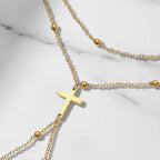 DOTIFI Stainless Steel Fashion Minimalist Double-Layer Bead Cross Pendant Bracelet For Women Geometric Finger Chain Jewellery