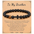 Elastic Natural Stone Beaded Cross Bracelet For Dad Godfather Husband Brother Faith Love Hope Gifts