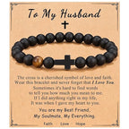 Elastic Natural Stone Beaded Cross Bracelet For Dad Godfather Husband Brother Faith Love Hope Gifts