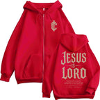 Jesus Is Lord Zipper Hoodie Oversized Casual Pullover Streetwear