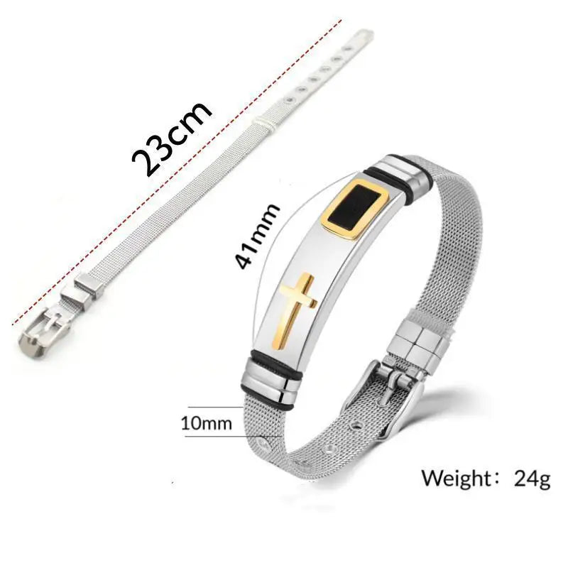 Black Gold Plated Cross Stainless Steel Bracelet for Men, Chain Jewelry Accessory, Punk Bracelets, High Quality