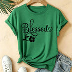 Women Blessed Floral Graphic T Shirt Tee Religious Faith Inspirational Quote T-Shirts Loose Short Sleeve Casual Tee Tops Gifts