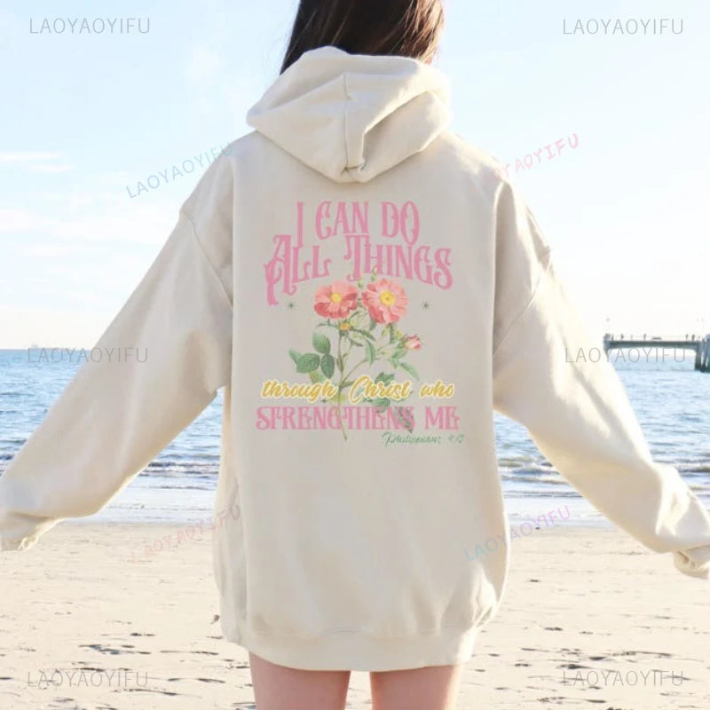 Christian Floral sweatshirt hoodie gift for her Bible verse Hoody Jesus aesthetic sweater Words on back crewneck Faith apparel