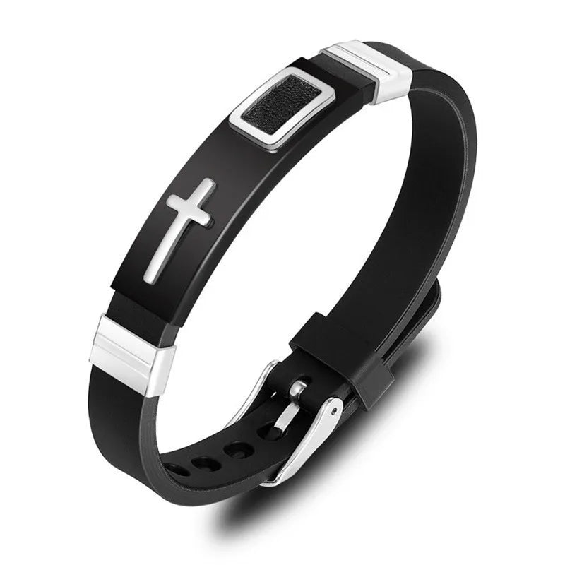 Black Gold Plated Cross Stainless Steel Bracelet for Men, Chain Jewelry Accessory, Punk Bracelets, High Quality